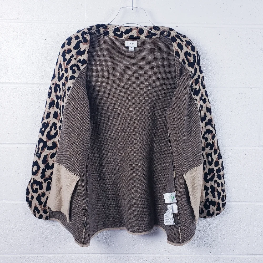 J. Crew Leopard Print Sweater Blazer AS303 Women's Size Small Camel Brown Black‎